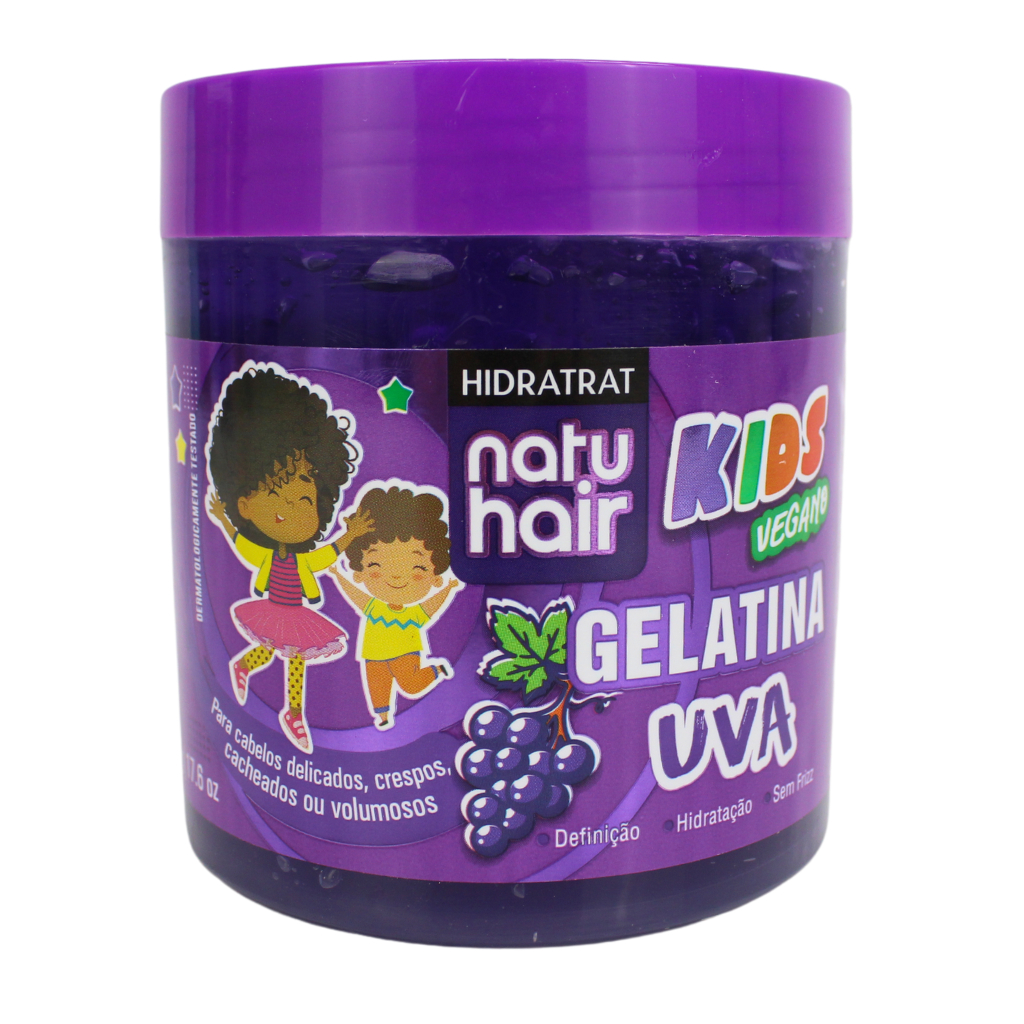 Gelatina Kids Uva Natuhair 500g Super Modeladora Antifrizz Definição Cachos Ondulados Vegano