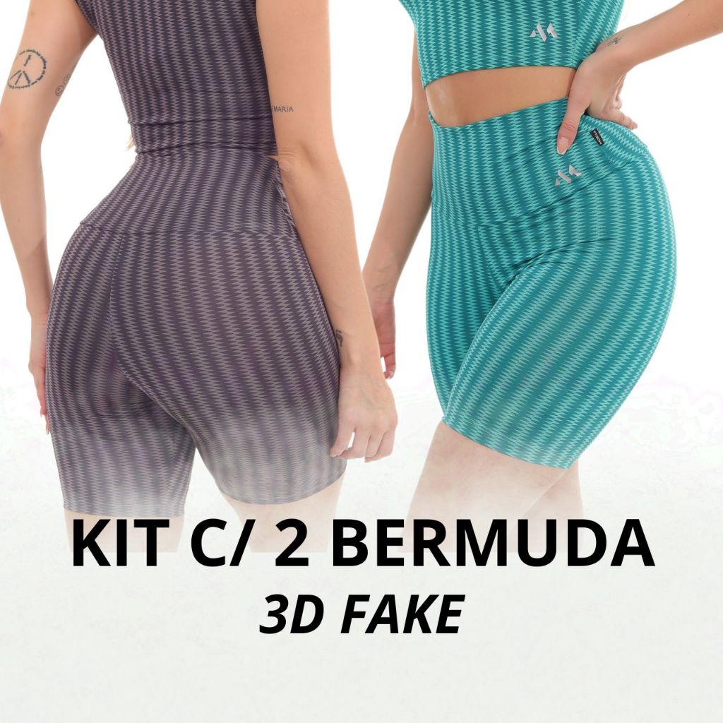 KIT C/ 2 Peças Bermuda Moda Feminina 3D Fake Com Costura Reforçada