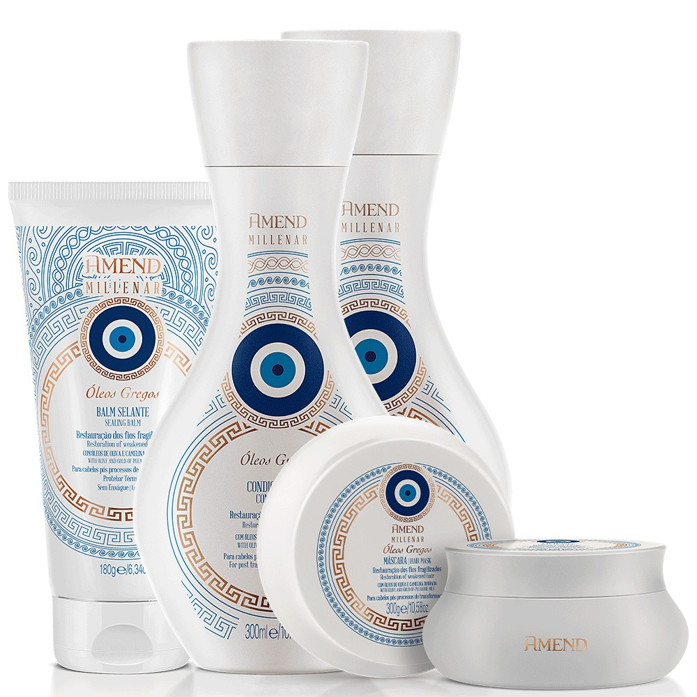 Amend kit Milenar Óleos Gregos Shampoo e Condicionador 300ml + Máscara 300g + Balm 180g - Beauty