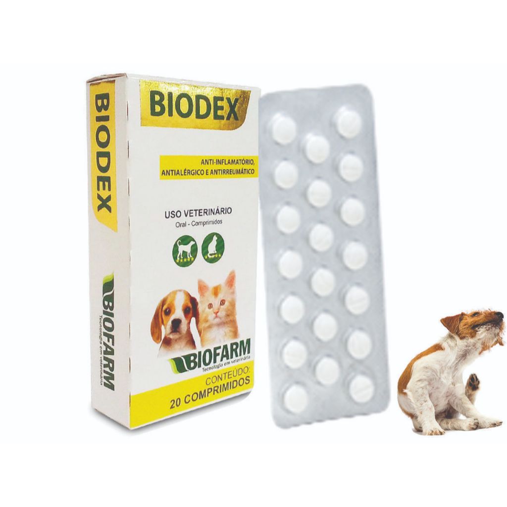 Biodex 20 cp Remédio Coceira Cachorro e Gatos Antialérgico para Cachorro Anti inflamatório em Oferta na Shopee