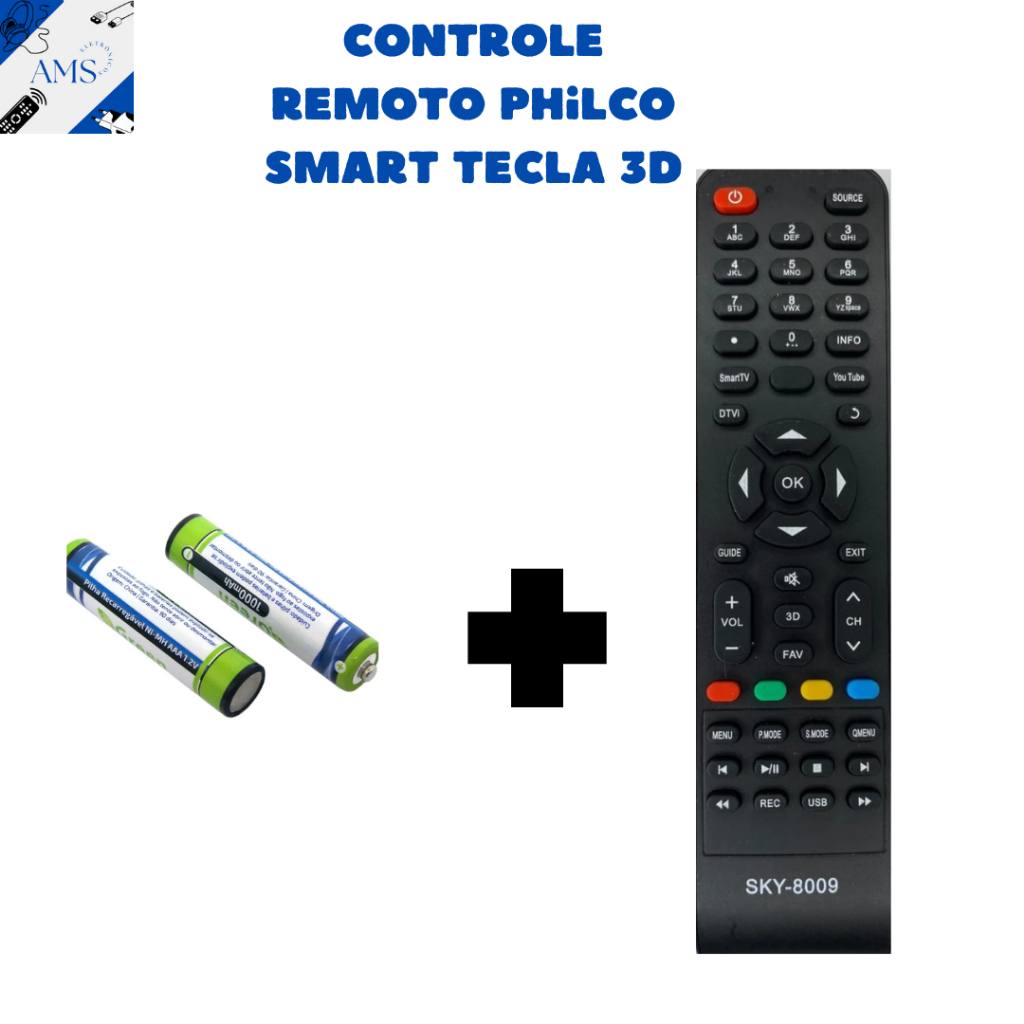 Controle Remoto Compatível com Tv Phil co Smart Tecla 3D 8009 Modelos específicos com pilhas em Oferta na Shopee