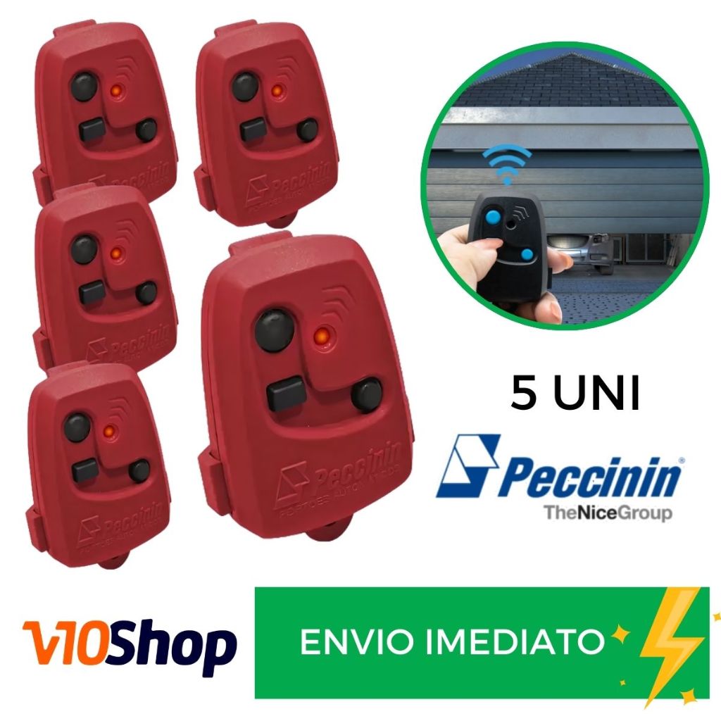 Kit 5 Controle para Portão Tx 3c Vermelho Peccinin Nice Linear 433 Mhz - V10 Shop