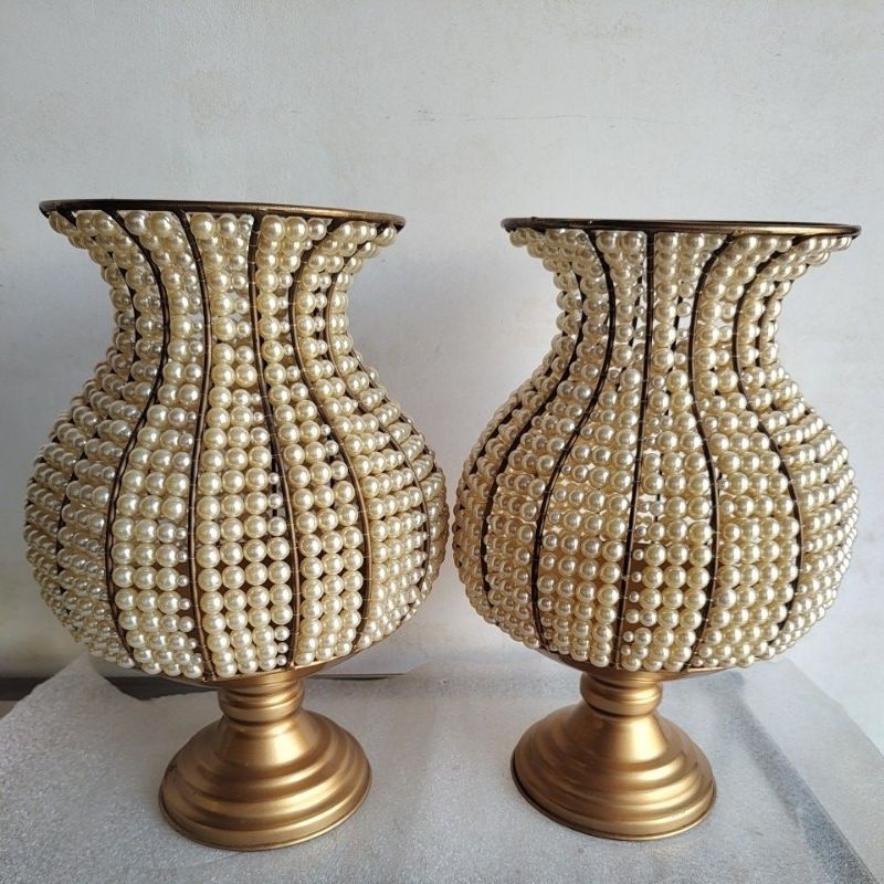 1 kite com 2 vasos de pérolas dourado pintura em eletrostática um luxo para sua decoração em geral