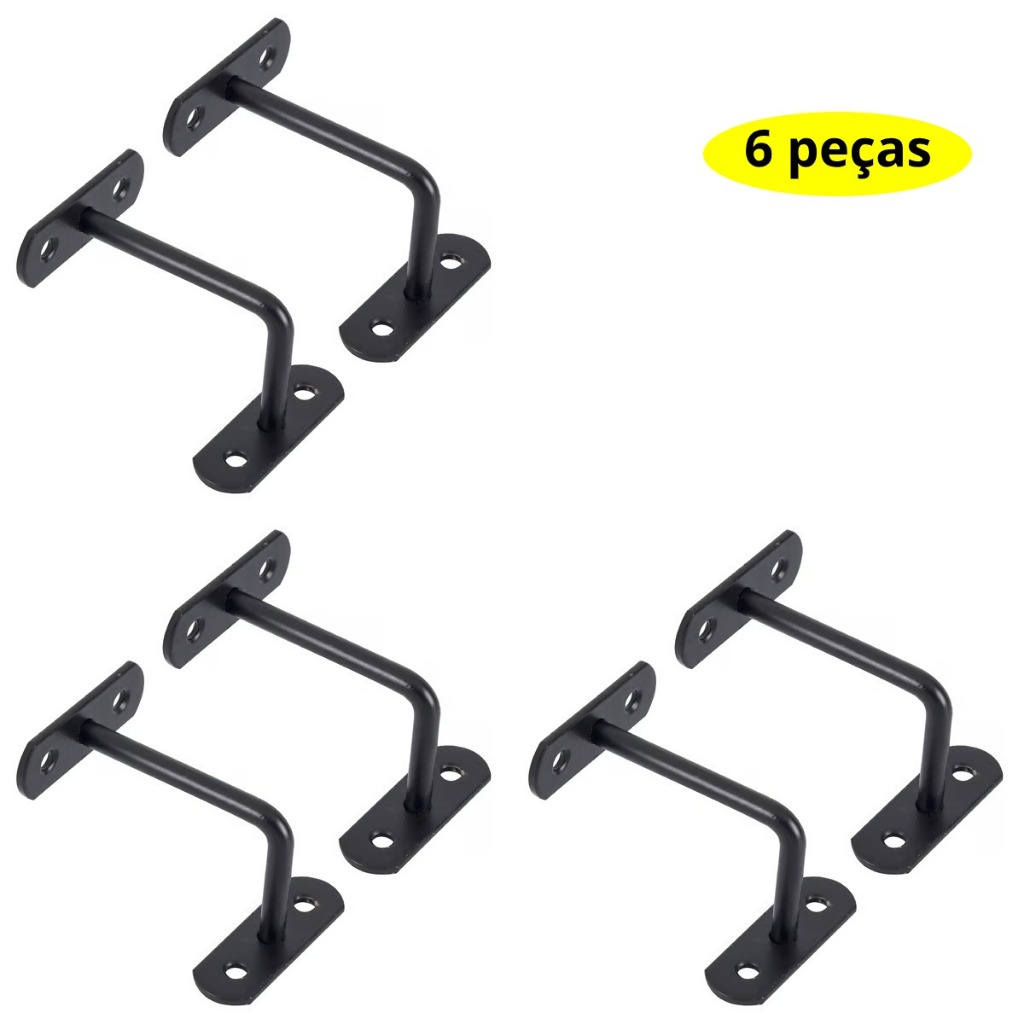 Suporte Corrimão Preto De Aço Escada Zamar C/06pç