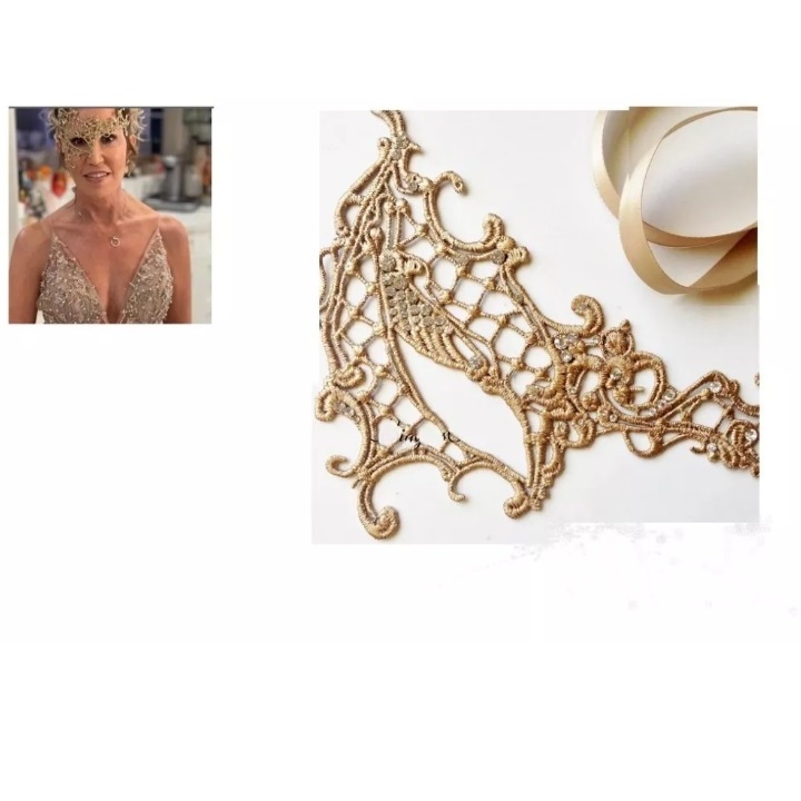 mascara Dourada de Luxo com strass e, renda