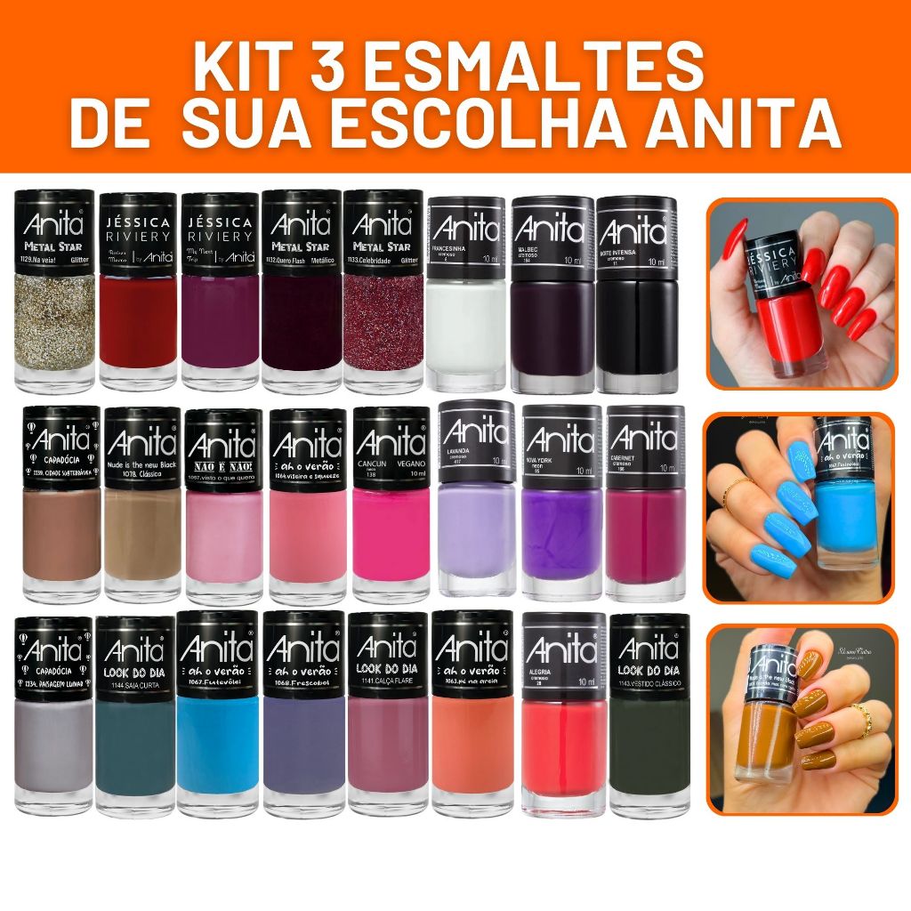 Kit 3 Esmaltes Anita Atacado Misturinhas Anita Escolha Seu Kit