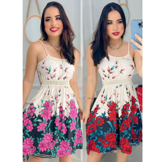Vestido Estampado Malha Algodão Com Bojo Alça Barbante Chochê vestem ate 44 GG em Oferta na Shopee