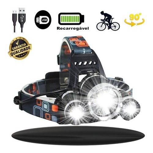 Imagem Lanterna De Cabeça Profissional Direcionável Led 3 Funções Ultra Potente Capacete 3 Lanternas Leds