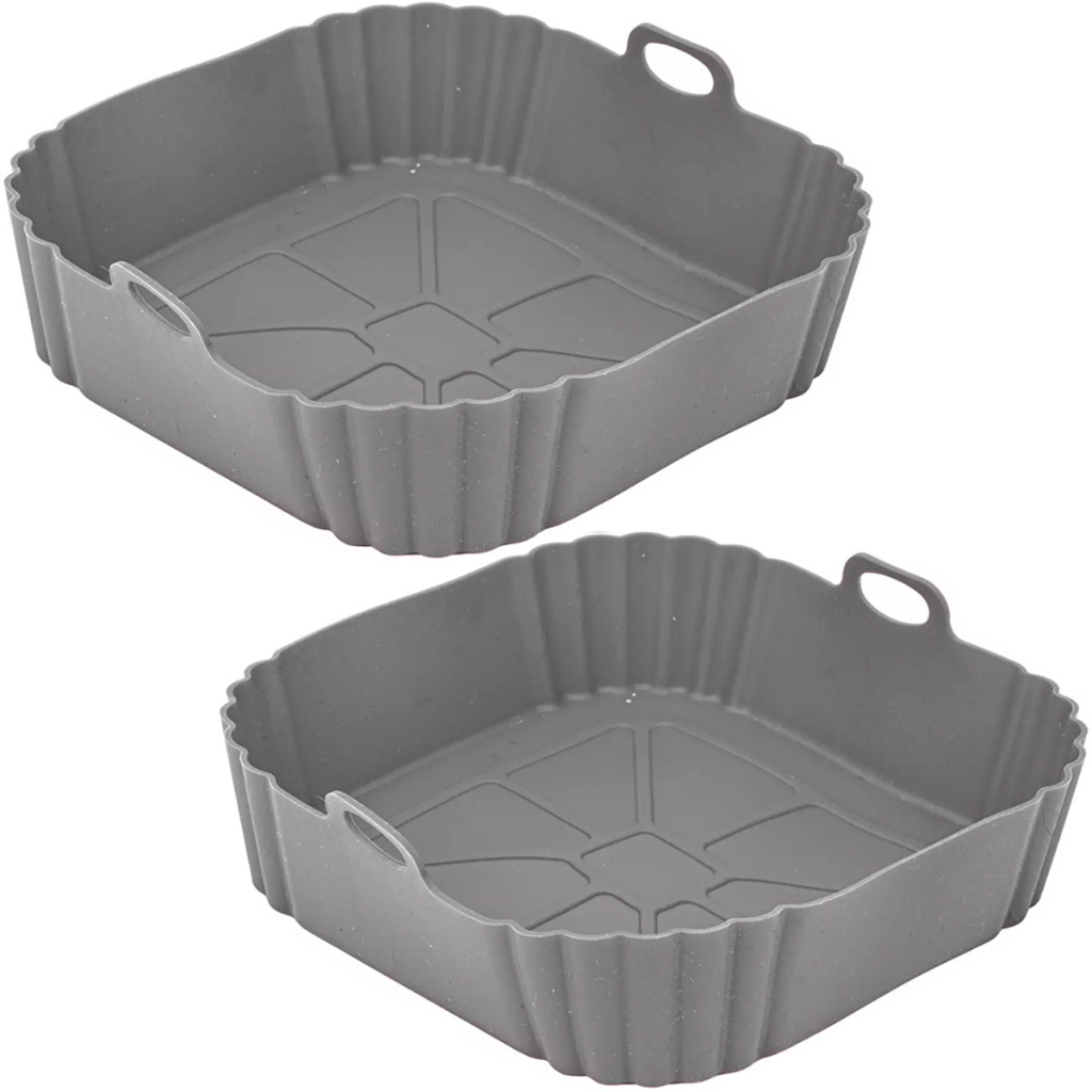 Kit 2 Formas de Silicone Para Air Fryer Quadrada Assadeira Fritadeira