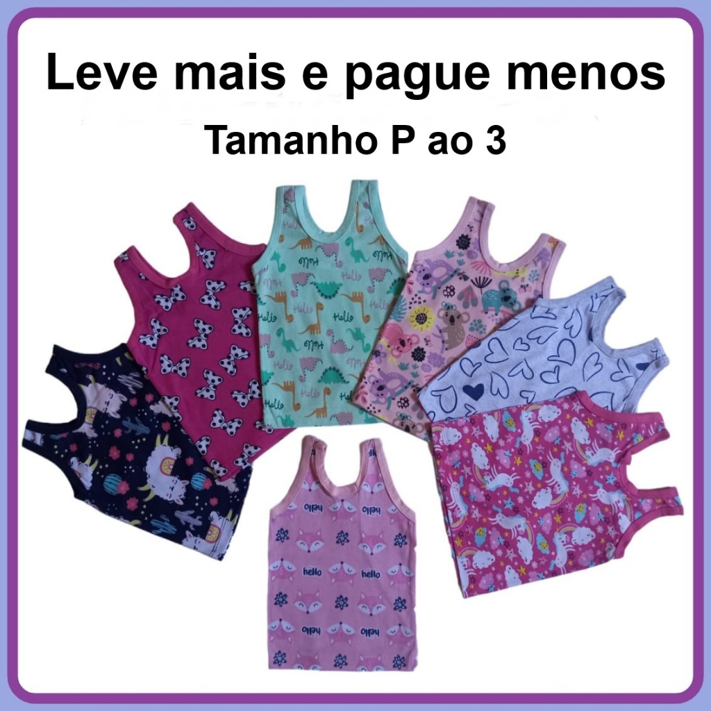 Camiseta Regata Estampada Bebê Infantil Feminina malha 100% algodão