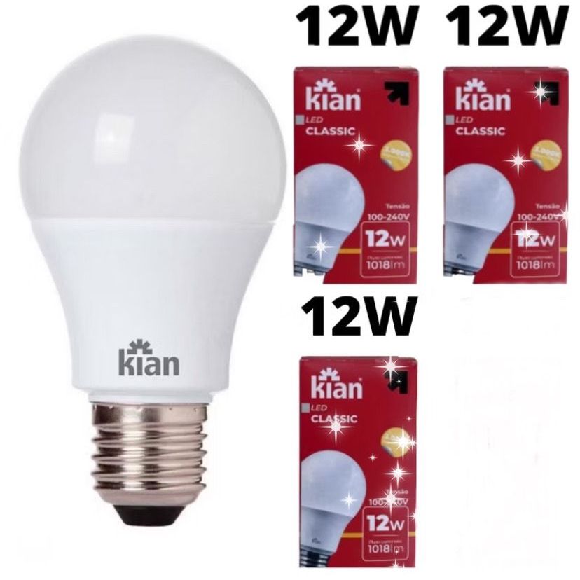 Kit de 3 Lampadas Kian LED 12w Melhor Preço Luz Amarela 3000k Economica Bivolt Melhor Preço