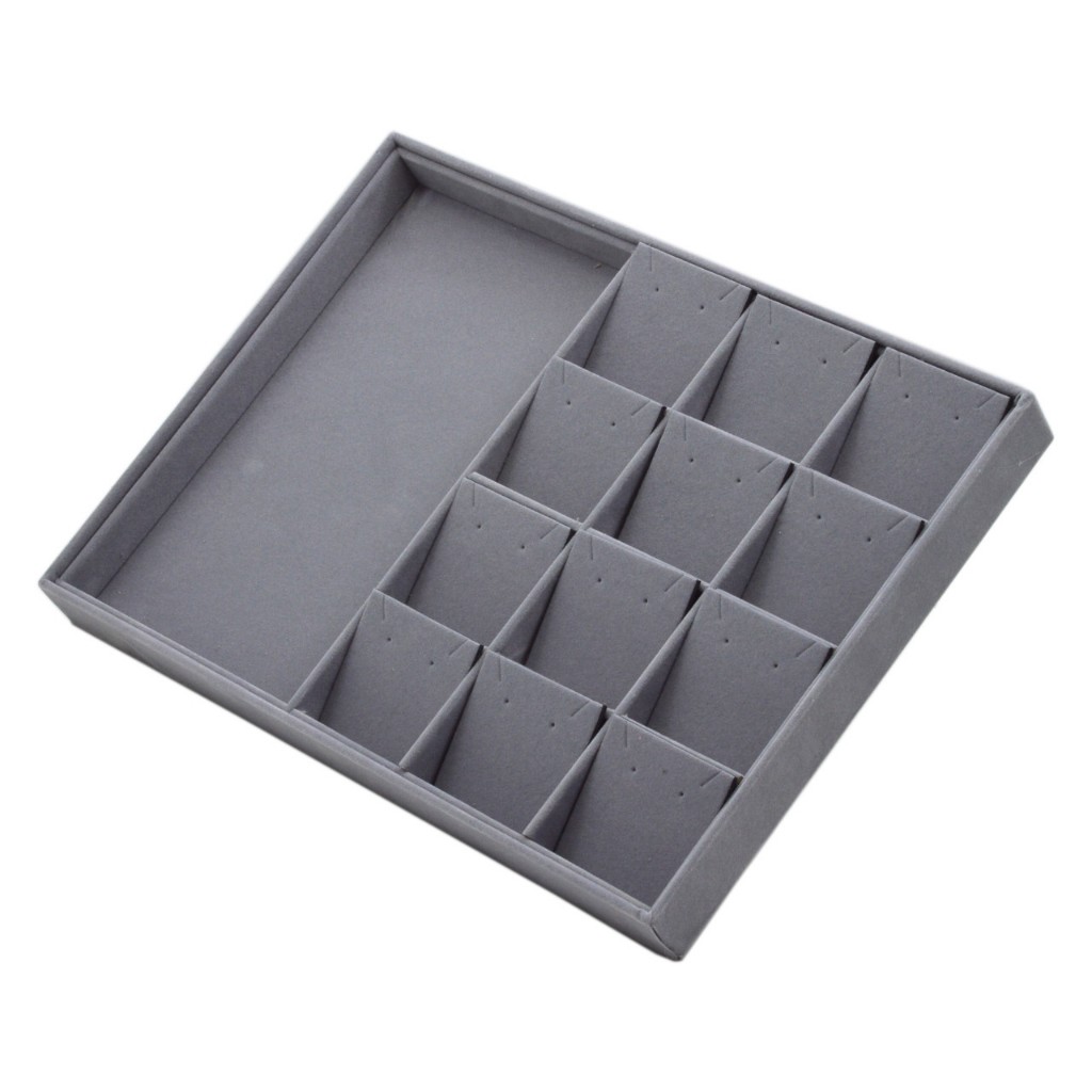 Bandeja Mista Lisa com Quadriculado com Cartela Cinza - 37cm x 27cm x 3cm - Veludo