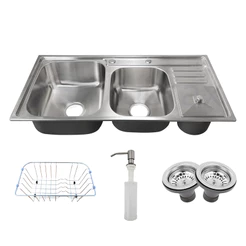 Pia Cuba Dupla de Cozinha Gourmet com Lixeira e Acessórios em Inox 304 - CAC0008-C - Tubrax