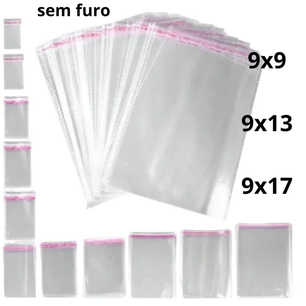 Saco Adesivado Transparente C/ Aba Adesiva Abre e Fecha - 100 Unid. Sem Furo 9x9 - 9x13 e 9x17 em Oferta na Shopee