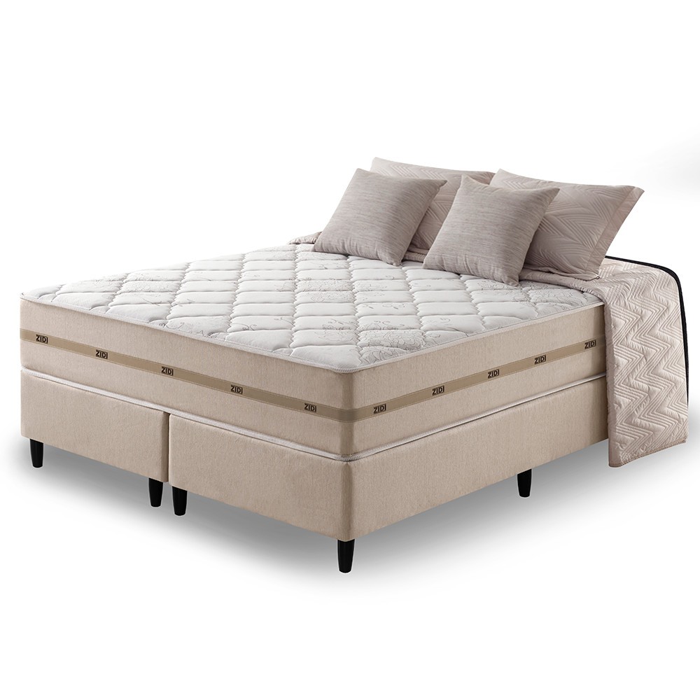 Cama Box King Bege + Colchão Molas Superlastic Bahamas 193x203x63cm - Home & Living