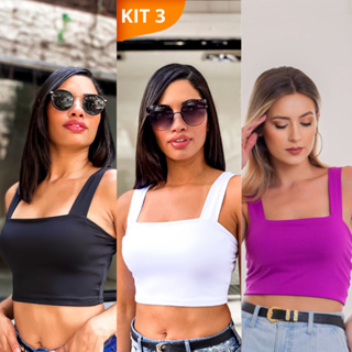 KIT 3: Cropped Alça Grossa Suplex - Várias Combinações em Oferta na Shopee