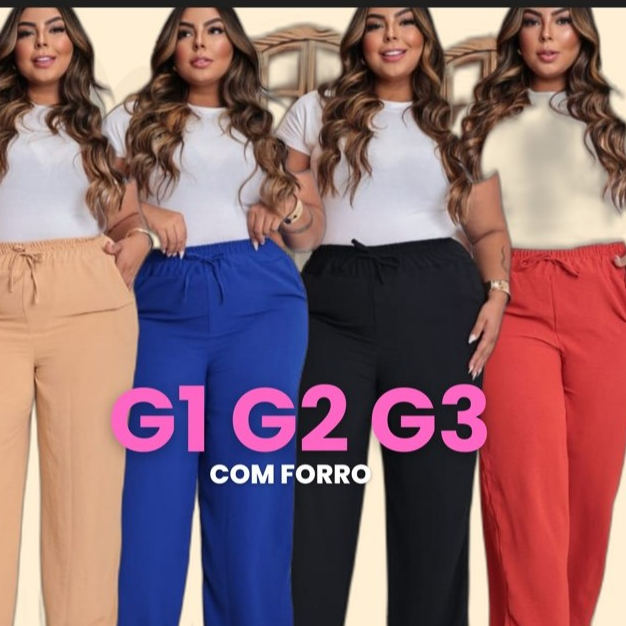 Calça Pantalona  Plus size  FEMININA G1 G2 G3 /Com bolso/ Elástico /Cintura ALTA Tecido Duna PREMIUM