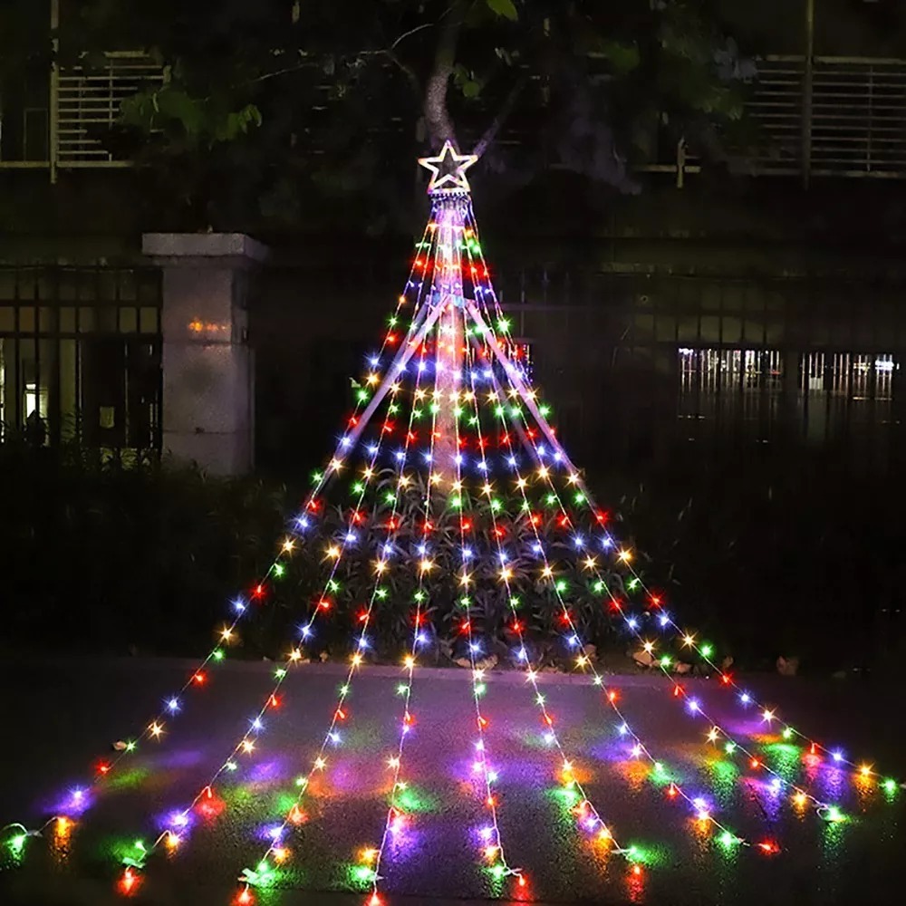 Luz Da Árvore Cachoeira De Natal Fada 8 Modos 2 Metros 200 LED 110V + Estrela Colorida 110V 23CM