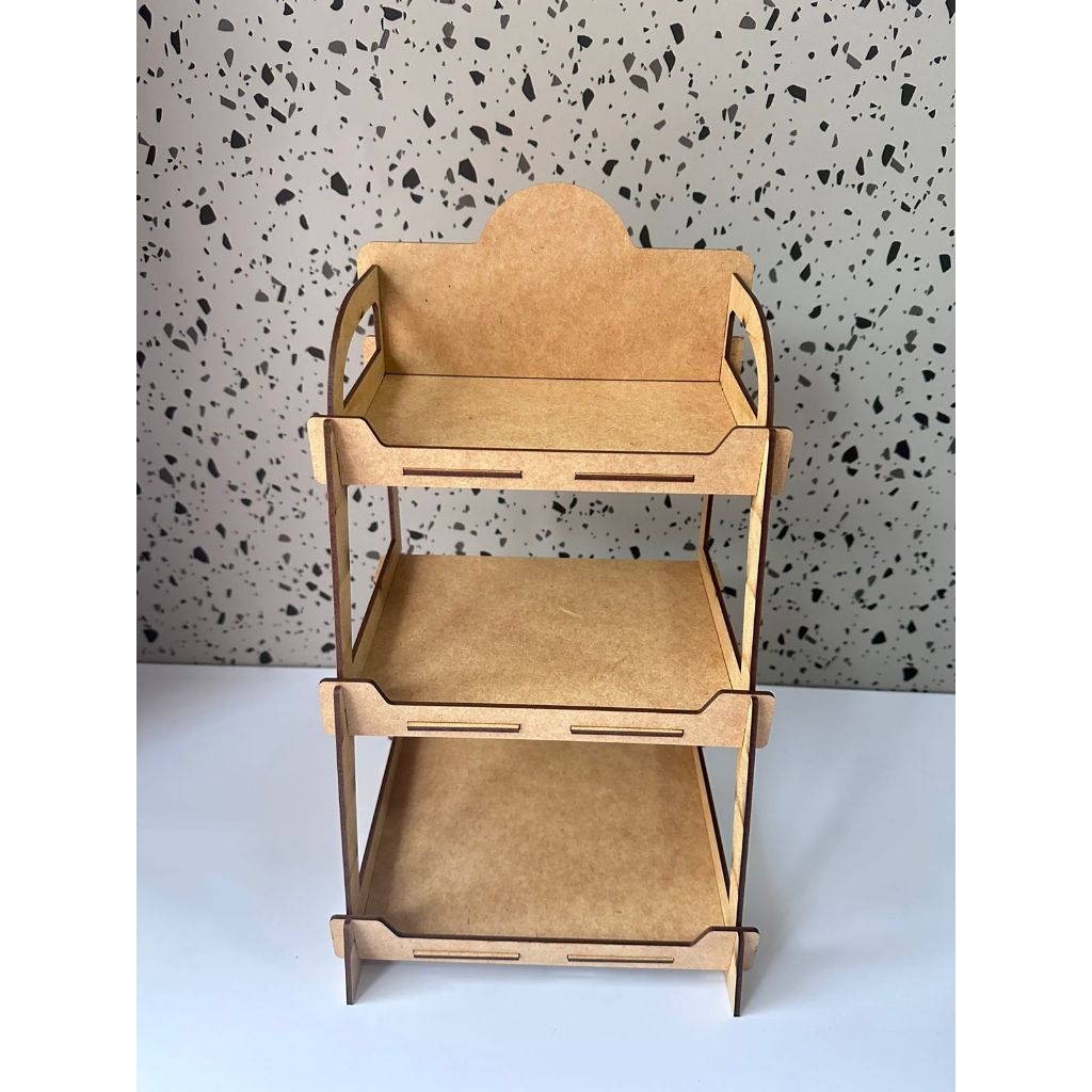 Expositor em MDF cru 3mm 3 andares Tam P 36x18x20cm