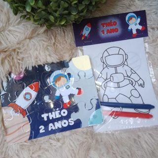 Quebra Cabeça Personalizado + Kit Colorir Festa Infantil Tema Astronauta ou no Tema da sua Escolha em Oferta na Shopee