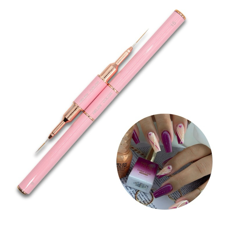Pincel Duplo Ultrafino Helen Color, Pincéis 2 em 1 com Cerdas Ultra Finas para Nail Art Manicure Profissional