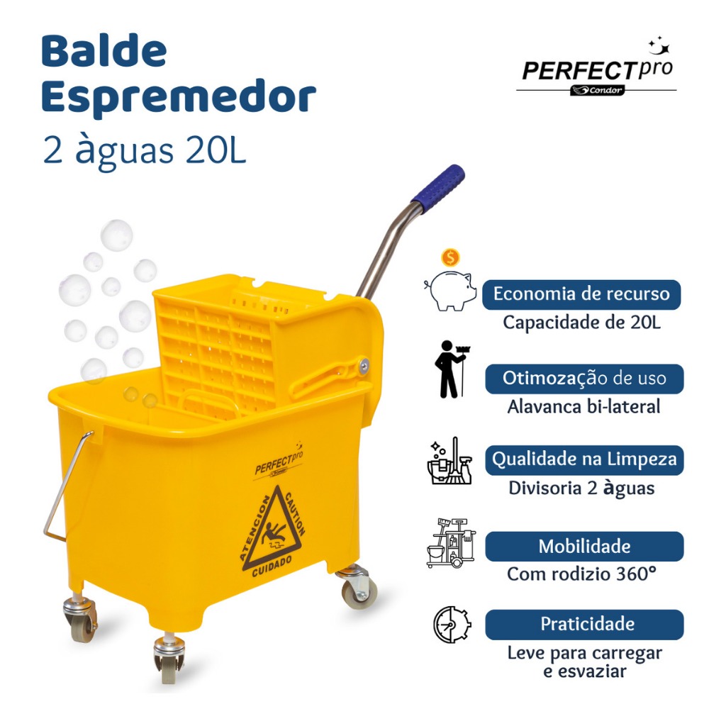Carrinho de Limpeza Balde Com Espremedor De Água 20 Litros Perfect