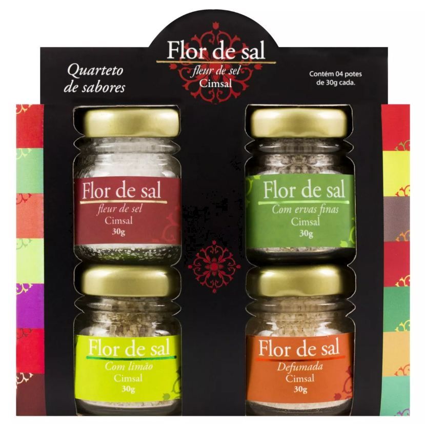 Flor de Sal Cimsal Quarteto Sabores Pimenta, Alho e Ervas Finas 4x30g