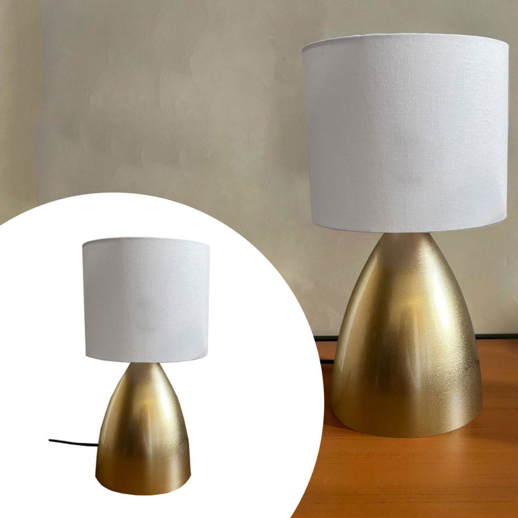 Luminária Abajur de Mesa Dourado Bojudo Com Cupula Algodao Para Cabeceira, Cama, Quarto, S...