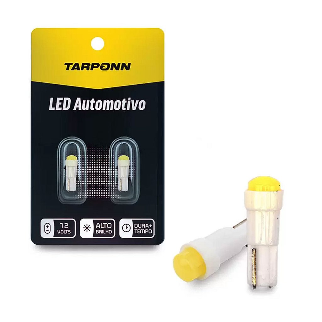 Par Lâmpada LED Pinguinho T5 COB 12V 6000K Super Branco Tarponn Automotiva Painel Luz Instrumentos