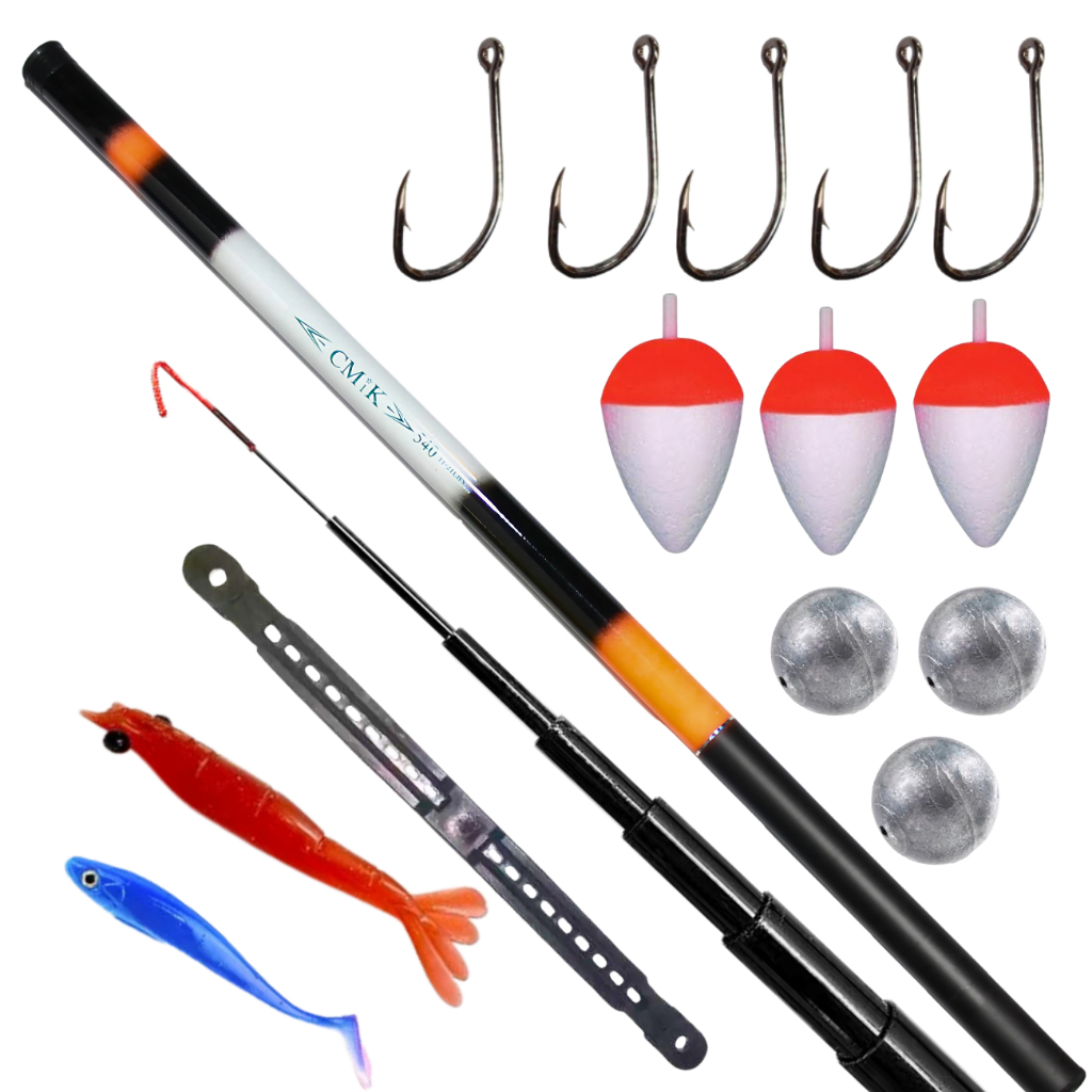 Kit Pesca Simples Barato Vara de Pesca Telescopica 1,80mts mais Anzol Chumbada Boinha Enrolador de Linha e Isca Tipo Soft