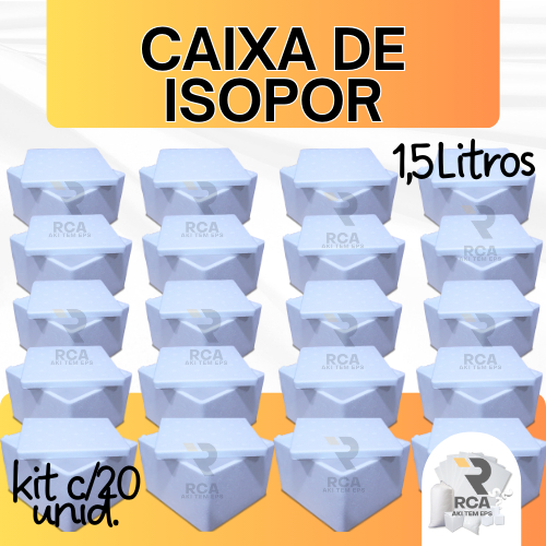 kit com 20 Caixas de Isopor EPS 1,5 litros para Sorvetes e Medicamentos