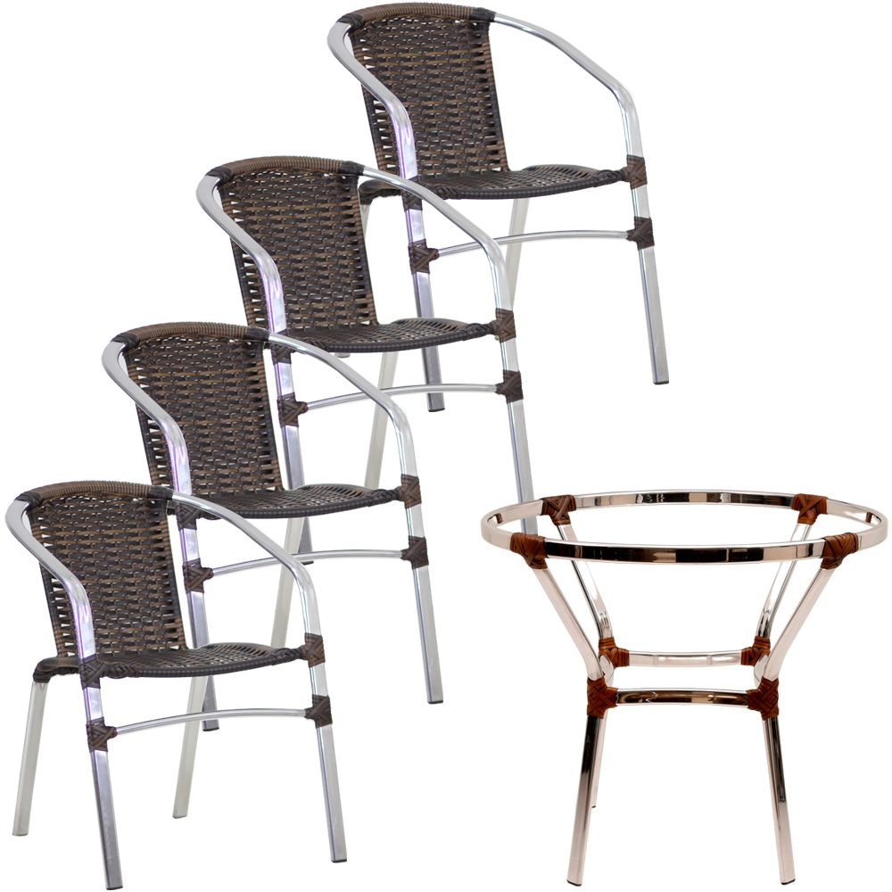 Jogo Turin 4 Cadeiras e Mesa em Alumínio Jardim Churrasqueira Área - Trama Original