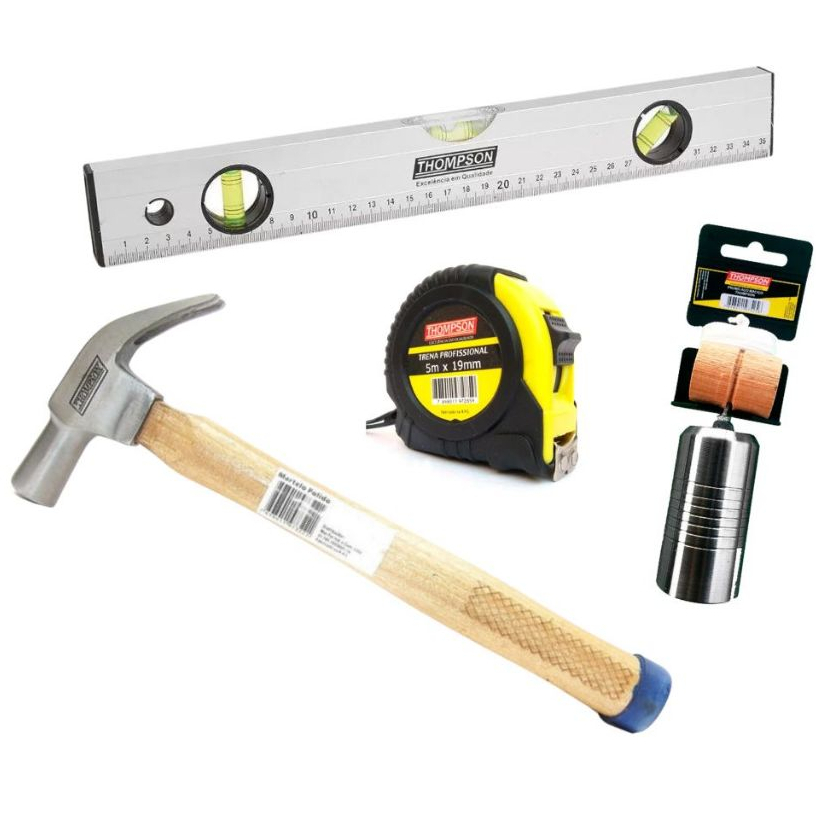 Kit Ferramentas Para Pedreiro Prumo Trena Nível Martelo Envio Ja