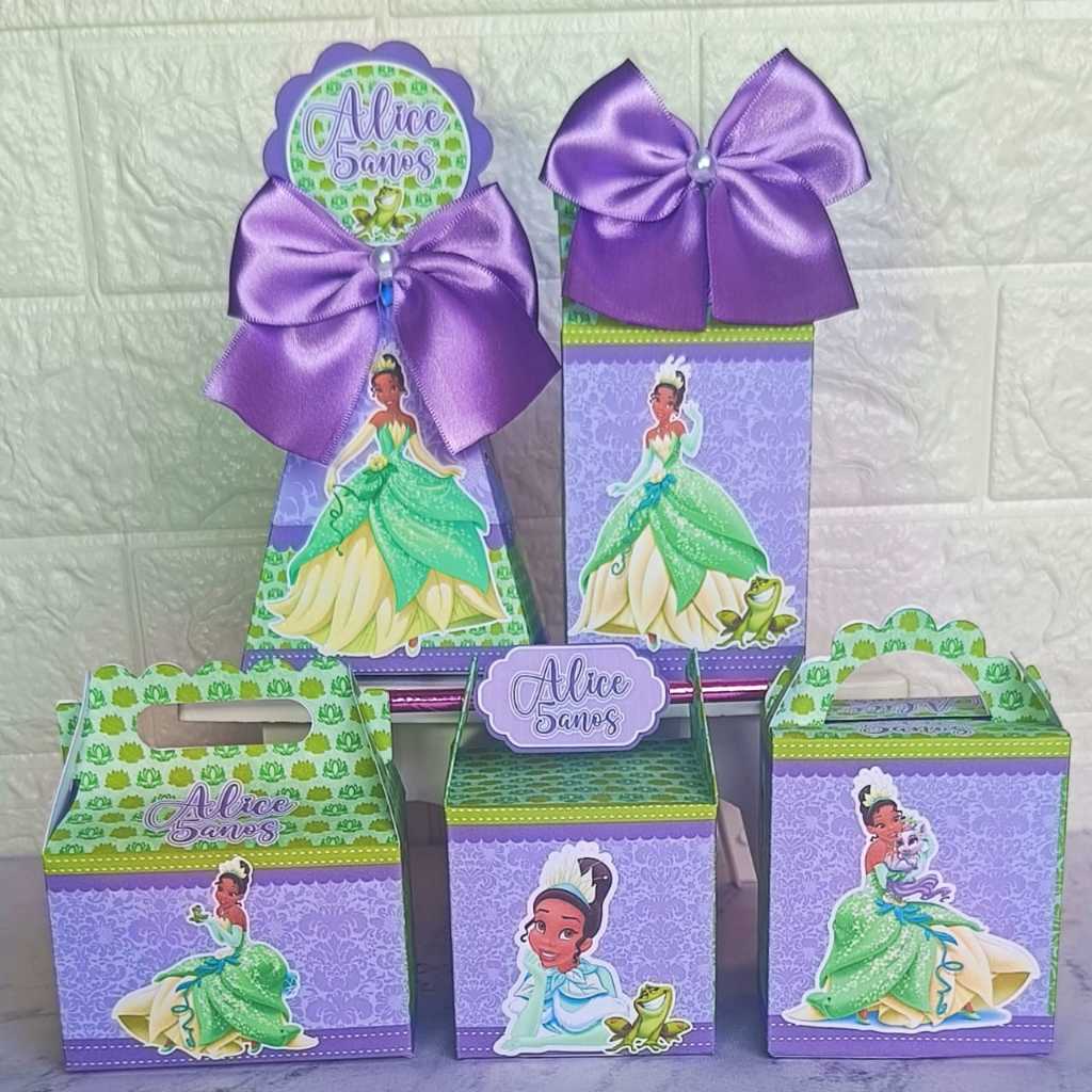PEGUE E MONTE Kit Caixas Personalizadas A Princesa e o Sapo Princesa Tiana Caixinha Lembrancinha Festa Infantil