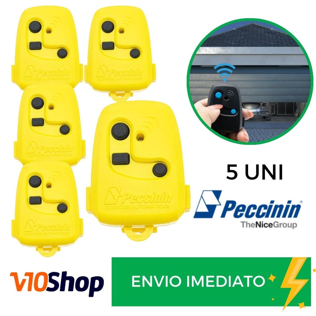 Kit 5 Controle para Portão Tx 3c Amarelo Peccinin Nice Linear 433 Mhz - V10 Shop