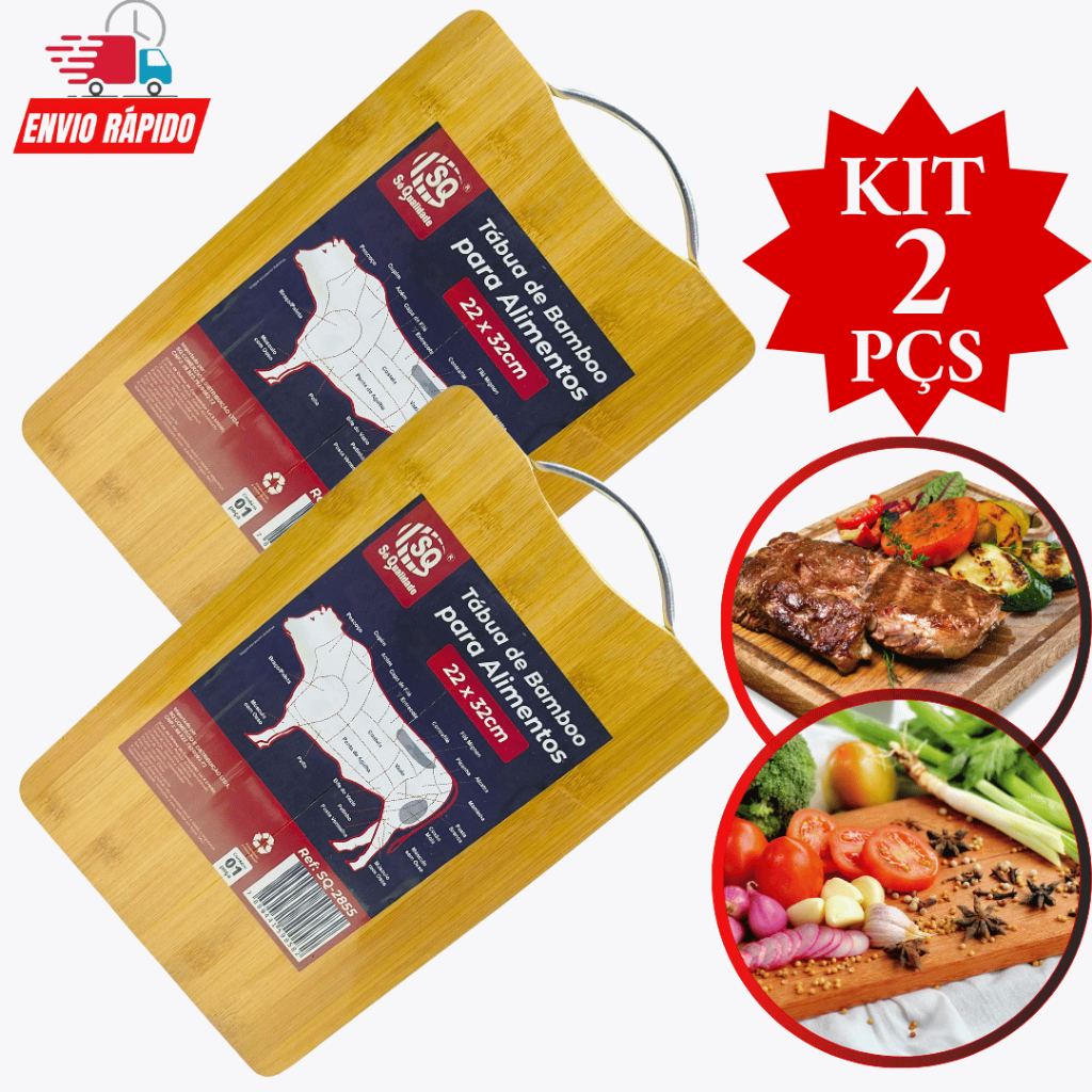 Kit 2 Peças Tábua de Carne de Madeira Tábua de Corte Bambu com Alça para Churrasco Legumes Frutas Servir Alimentos Cozinha Restaurante Promoção
