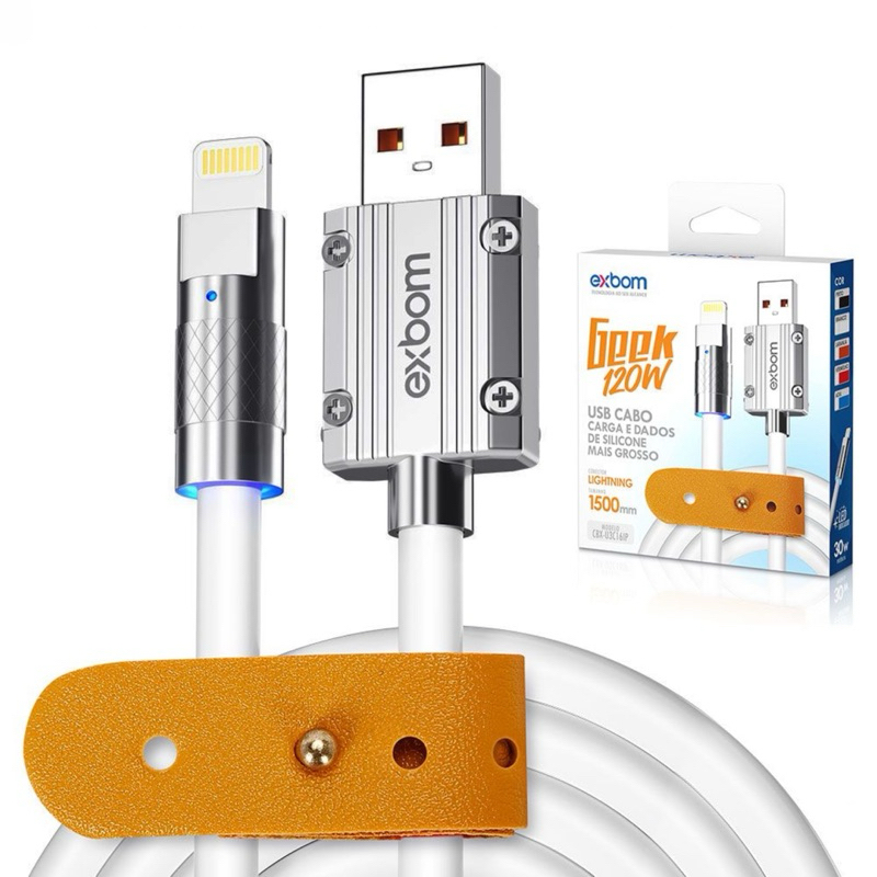 120W 1.5 Metros iPhone Cabo De Carga Super Rápida Silicone Líquido Usb Micro Exbom Original
