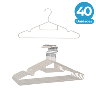 Kit 40 Cabides Cinza Metal Emborrachado PVC Antideslizante - Organização de Roupas Adulto em Oferta na Shopee