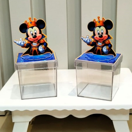 Caixinha Acrílica com Aplique 3D para lembrancinhas - Festa - Caixinha Acrílica Personalizadas - Mickey Realeza