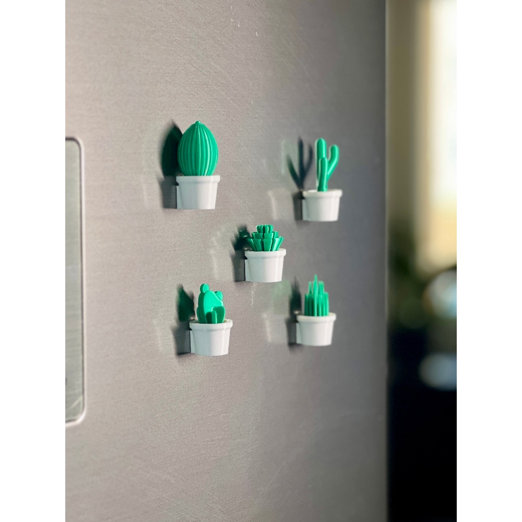 Kit  5 Imãs de Geladeira em Formato de Vasos de Cactos e Suculentas - Impressão 3D