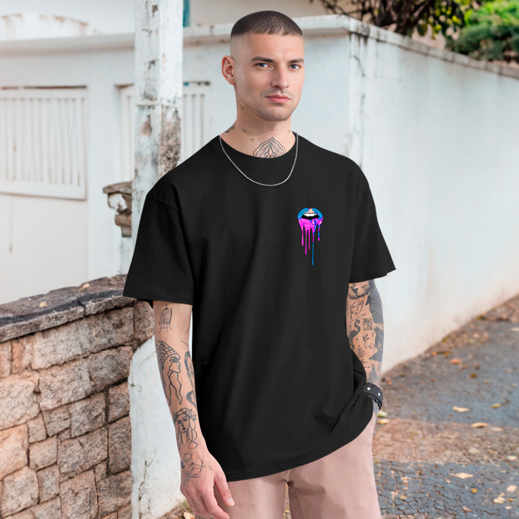 Camiseta Básica Boca Roxa Derretendo Classic Camisa Casual Minimalista 100% Algodão