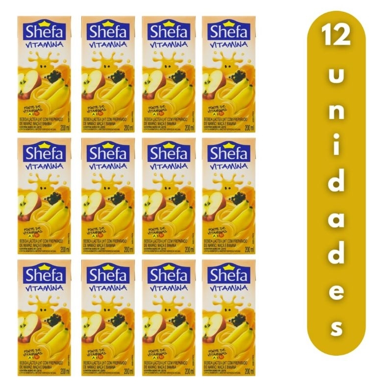 Vitamina de Mamão, Maçã e Banana Shefa 200ML - 12 Unidades