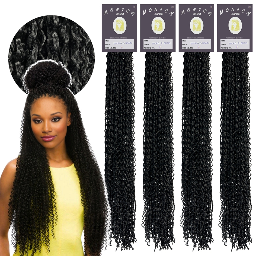 Kit 4 Cabelo Micro Zizi, Miojinho, Kanekalon, crochet braids 80 gramas