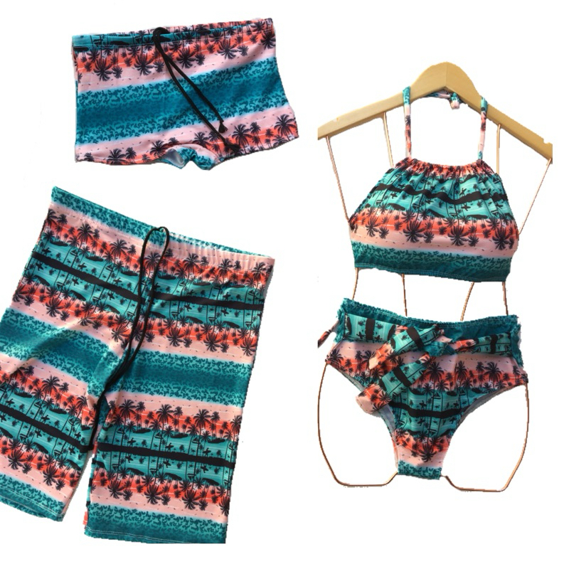 Kit família 3 peças - 1 biquini 1 sunga infantil 1 short adulto - moda praia