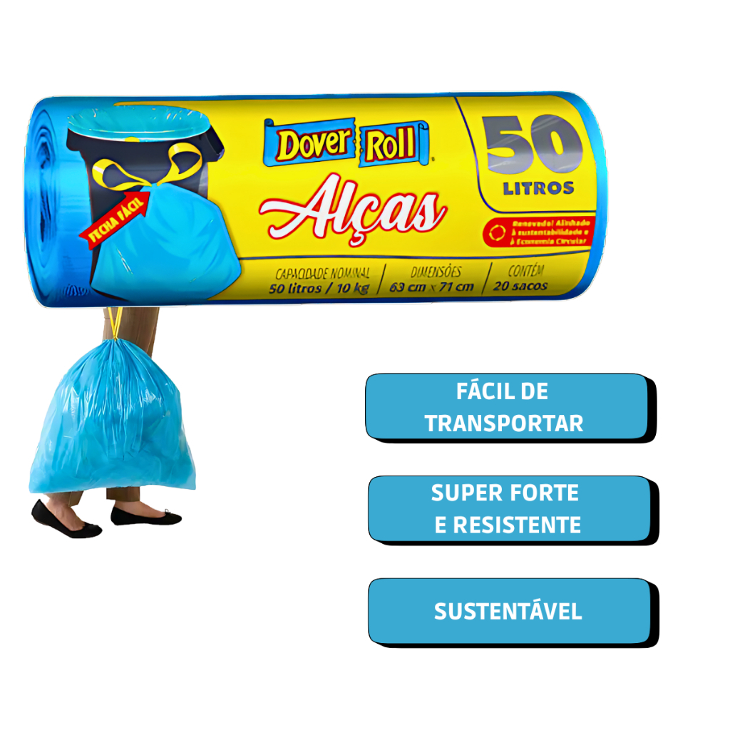 Saco Para Lixo Com Alça 50 Litros Super Forte 20 Unidades Resistente Azul — imagem 2 de 2
