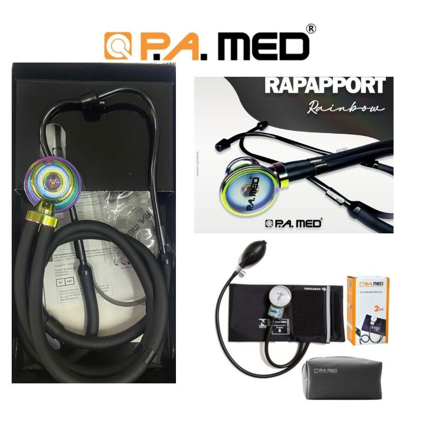 kit Estetoscópio Linha Black Rainbow Rappaport + Aparelho de Pressão PAMED Esfigmomanômetro com bolsinha