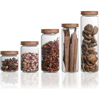 05 Potes PREMIUM De Vidro Borossilicato Com Tampa de Acacia 9x10 a 9x30cm, 500ml 750ml 1000ml 1600ml em Oferta na Shopee