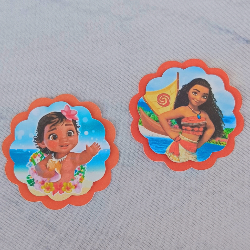 Aplique 3D  Tag Personalizada Escalope Moana ou Moana Baby Lembrancinha Festa Infantil