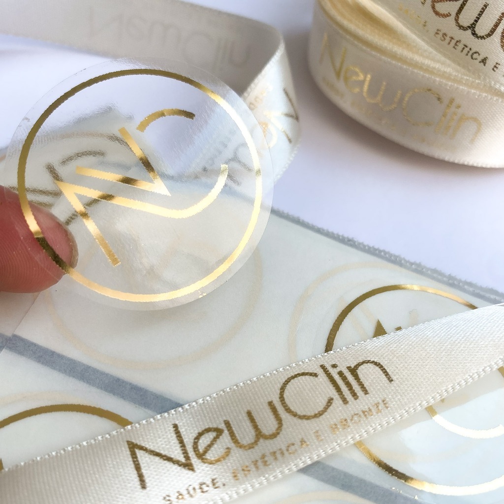 Kit Fita Personalizada 15 MM +  50 Adesivos Personalizados Transparente BOPP 4x4