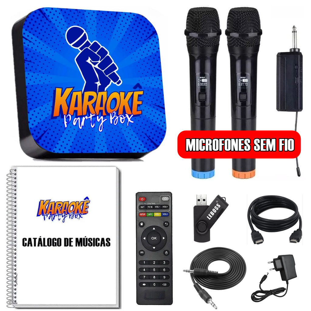Karaoke Party Box Azul +2 Microfones Sem Fio +de 2000 Músicas +Catalogo (Com Pontuação) Original em Oferta na Shopee
